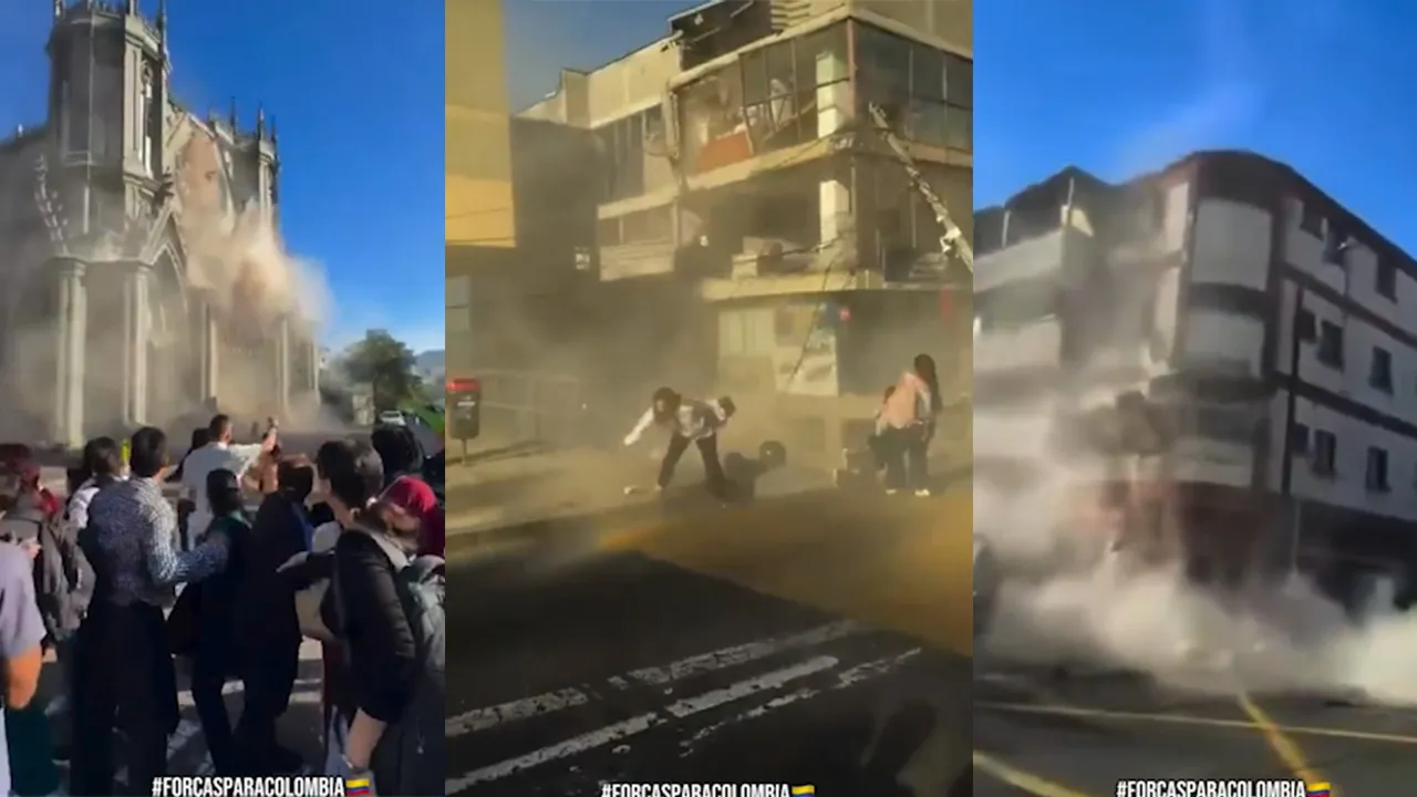 Prédios ficaram totalmente destruídos após o terremoto na Colômbia registrado nesta segunda-feira (10).