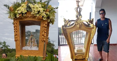 Ronaldo dos Santos, artesão, transforma madeira descartada em peças utilizadas em celebrações religiosas