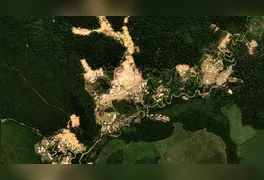 Imagem de satélite exibe vastas clareiras abertas pelo garimpo ilegal na floresta amazônica, área que concentra mais de 90% da atividade no país.
