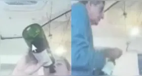 Juiz Milton Lívio Lemos Salles aparece de bermuda, bebendo vinho diretamente de uma garrafa e fumando durante sessão de julgamento por videoconferência.