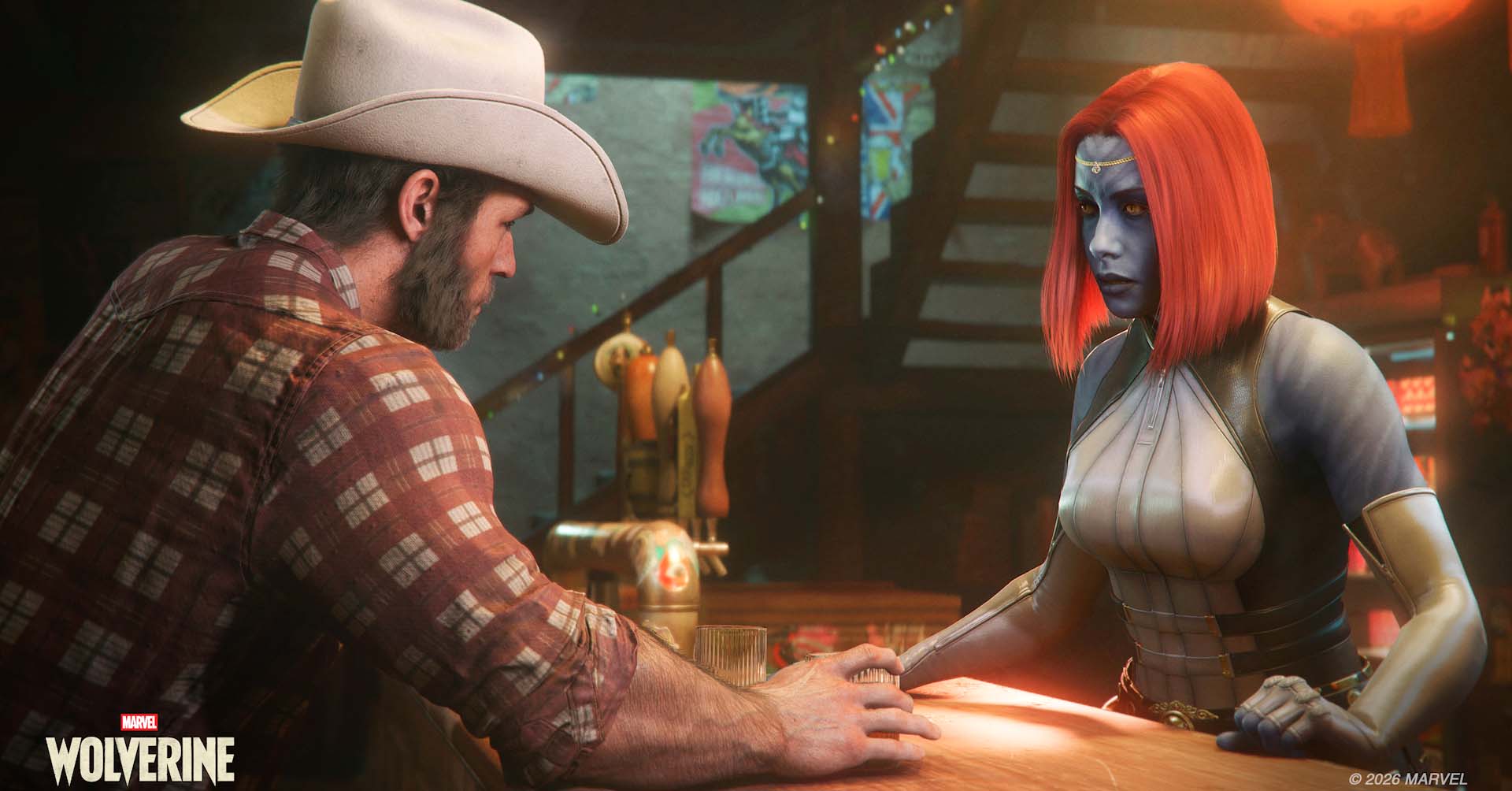 Wolverine e Mistica em um bar. Game promete ser um dos melhores de 2026