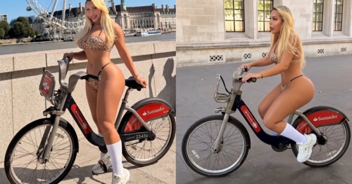 Suellen Carey relatou ter sido alvo de olhares e julgamentos ao andar de bicicleta de biquíni durante uma onda de calor em Londres