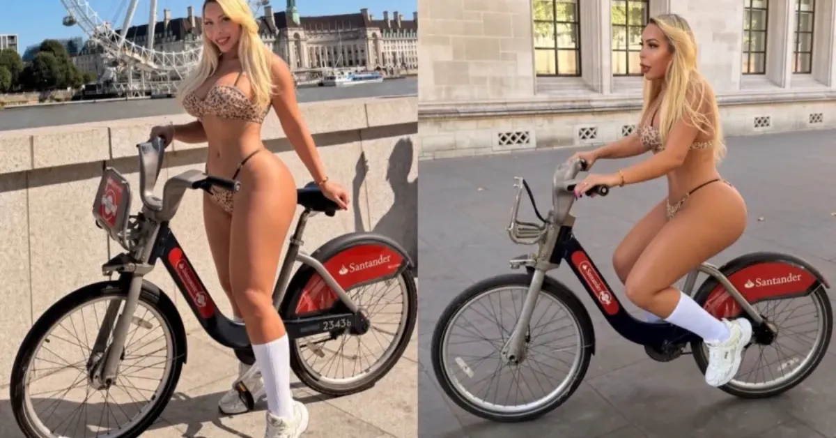 Suellen Carey relatou ter sido alvo de olhares e julgamentos ao andar de bicicleta de biquíni durante uma onda de calor em Londres