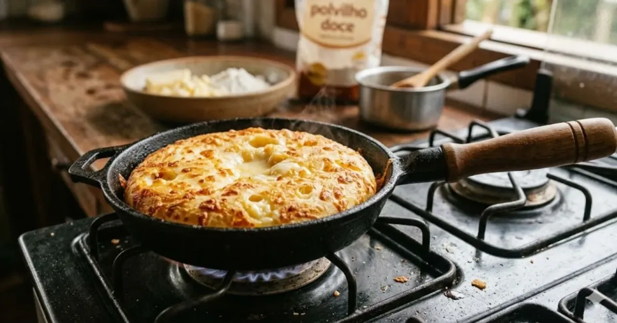 O pão de queijo fit de frigideira é uma opção rápida para o café da manhã ou lanche e fica pronto em cerca de 10 minutos, sem precisar usar o forno.