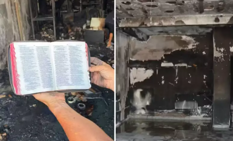 A Bíblia estava dentro de um móvel de MDF que foi completamente consumido pelo incêndio.