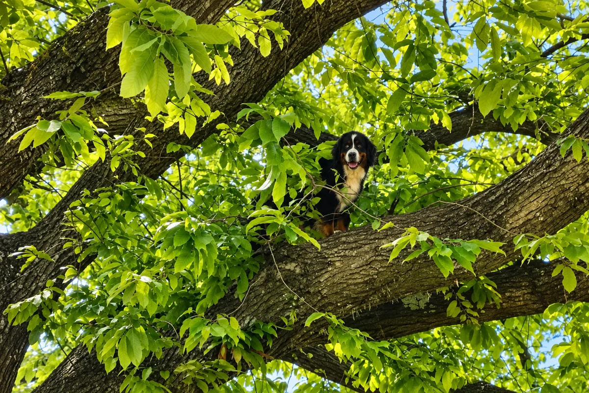 Zoe teria subido na árvore por uma escada e foi resgatada com uma corda.