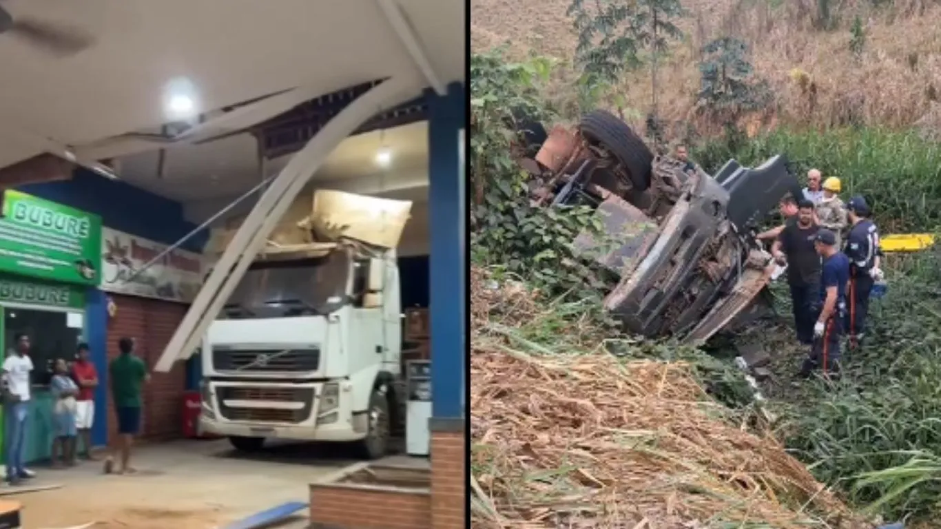 Terminal rodoviário foi invadido por veículo desgovernado na área urbana; na BR-422, tombamento deixou motorista ferido.