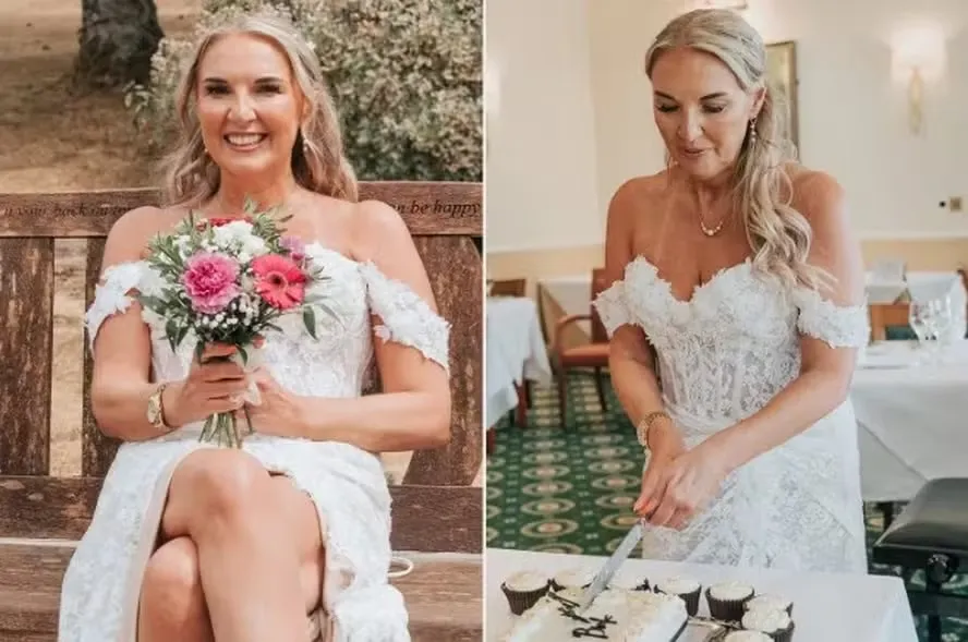 Amanda Barnes se casou em uma cerimônia simbólica para amigos e parentes.