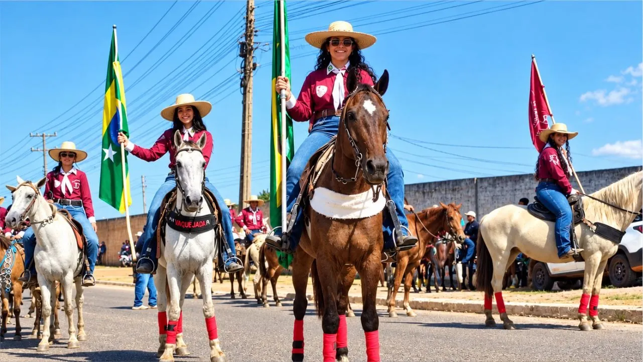 Comitivas e cavaleiros percorrem a BR-230 durante a 38ª Cavalgada da Expoama, em Marabá (PA).