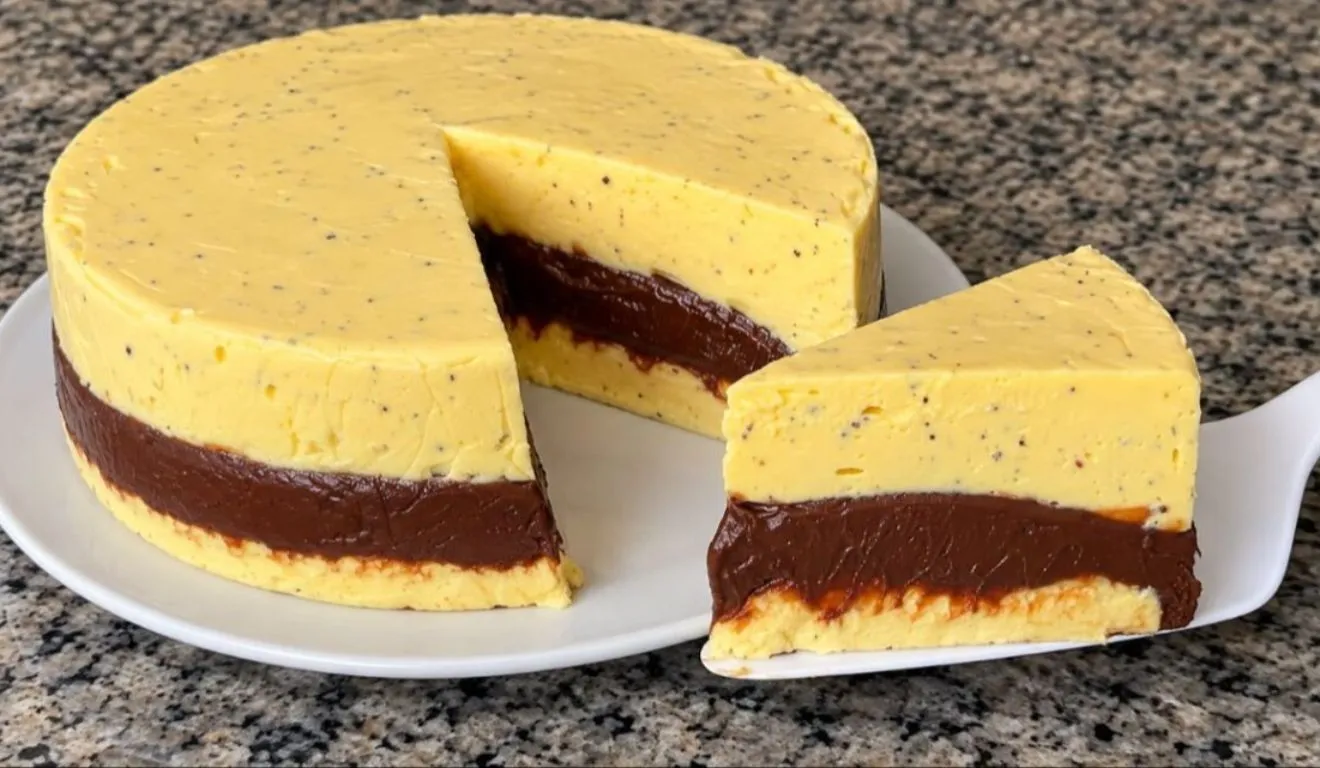 Mousse de maracujá de corte combina uma camada cremosa da fruta com brigadeiro e fica firme após horas na geladeira.