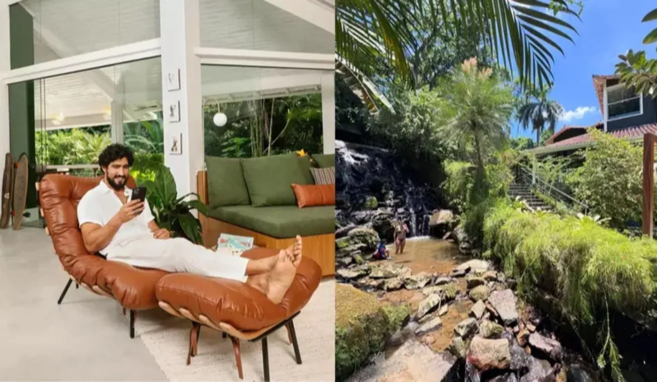 A integração com a natureza foi um dos principais elementos considerados no projeto da casa, que conta com grandes janelas de vidro para ampliar a entrada de luz natural e proporcionar uma vista para a vegetação ao redor