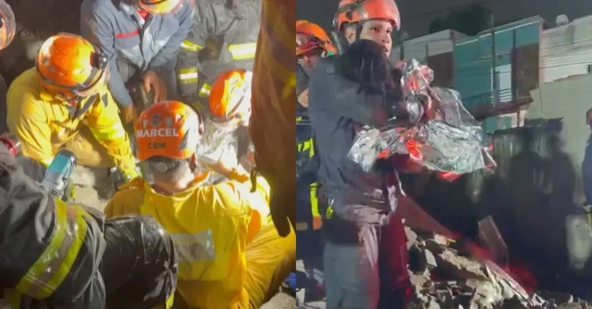Criança de 5 anos foi resgatada com vida dos escombros após o desabamento na Penha(SP), enquanto a irmã, de 7 anos, continua desaparecida.