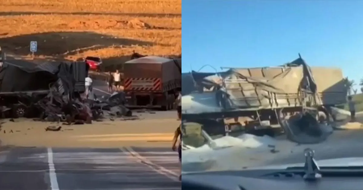 A colisão entre as carretas deixou os condutores mortos na BR-163