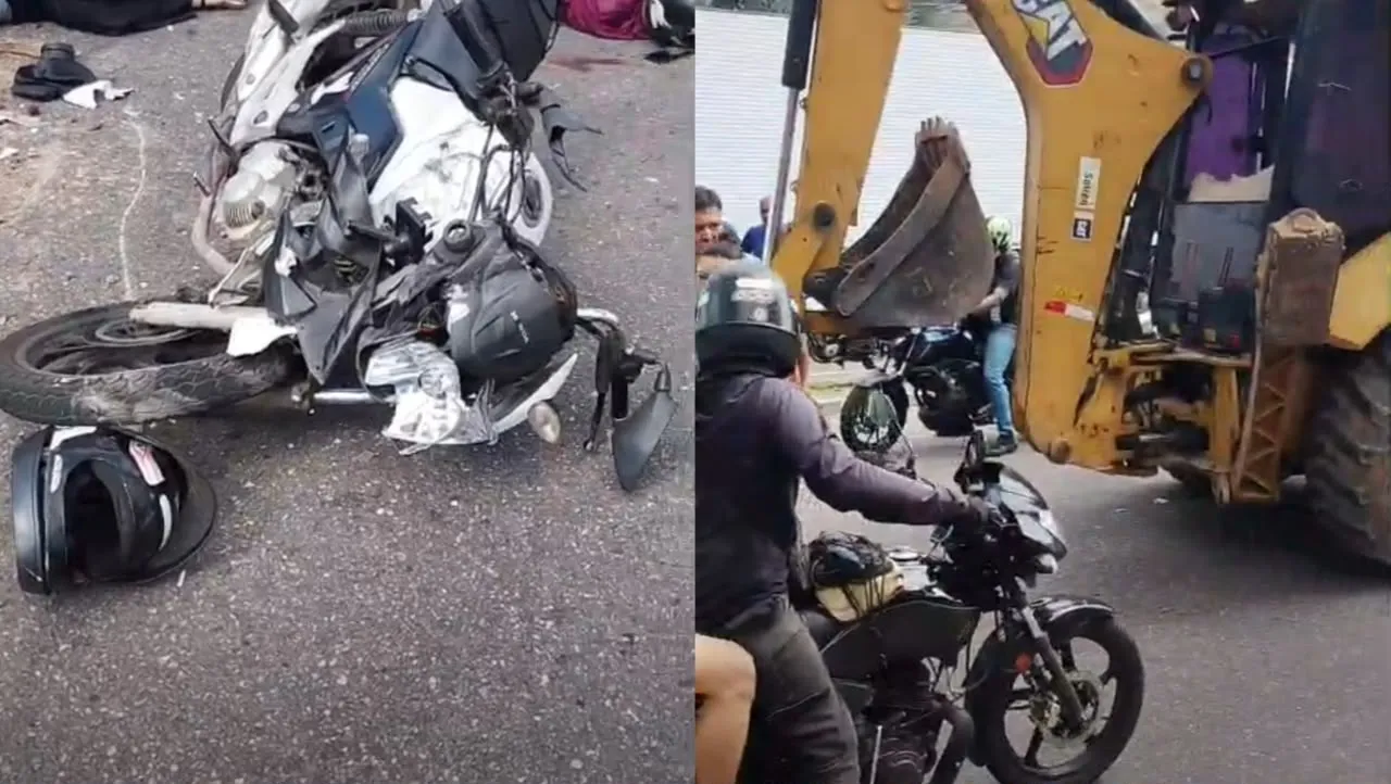 Grave acidente entre moto e trator na Av. Mário Covas em Ananindeua. Duas pessoas gravemente feridas. Detalhes do ocorrido ainda em apuração.