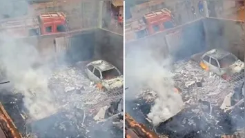 Família fica desabrigada após sinistro; moradores relatam oscilações na rede elétrica antes do surgimento do fogo.