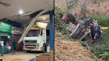 Terminal rodoviário foi invadido por veículo desgovernado na área urbana; na BR-422, tombamento deixou motorista ferido.