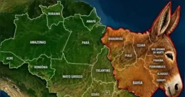 Imagem que associa um burro ao mapa do Nordeste foi usada em uma das manifestações de preconceito regional identificadas pelo estudo após o primeiro turno das eleições.