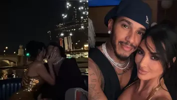 Kim Kardashian e Lewis Hamilton aparecem em clima de romance com a Torre Eiffel como cenário.