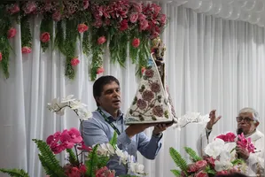 A imagem peregrina de Nossa Senhora de Nazaré esteve na sede do Grupo RBA na tarde desta segunda-feira (29).