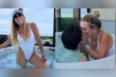 Iran Ângelo e Lucas Suassuna vivem romance desde 2023; influenciadora compartilhou registros do casal durante momento de lazer na praia de Formosa, na Paraíba.
