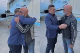 No registro, os dois se cumprimentam momentos antes de embarcar na aeronave de Bruno.