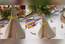 Nossa Senhora de Nazaré feita com guardanapo deixa mesa posta ainda mais especial