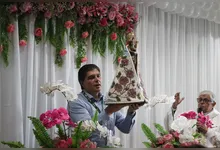 A imagem peregrina de Nossa Senhora de Nazaré esteve na sede do Grupo RBA na tarde desta segunda-feira (29).