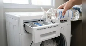 Apenas 500 ml de vinagre branco pode ajudar a combater o cheiro de mofo da máquina de lavar.