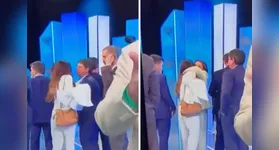 A jornalísta apareceu abraçando aliados do candidato Flávio Bolsonaro.