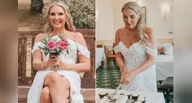 Amanda Barnes se casou em uma cerimônia simbólica para amigos e parentes.