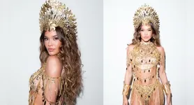 Agnes estreou no carnaval carioca neste ano como destaque de um carro alegórico.