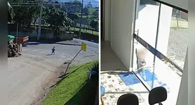 As imagens mostram o pequeno "fujão" indo a caminho do trabalho da mãe