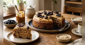 O bolo de ameixa com doce de leite é uma opção para quem busca uma sobremesa caseira com massa macia, pedaços de fruta e recheio cremoso
