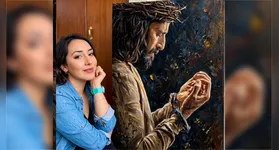 Pintura em acrílico sobre tela (80 x 60 cm) produzida pela artista Dayana Parra Rodríguez, retratando o ator Jonathan Roumie no papel de Jesus em The Chosen.