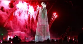 Imagens de Nossa Senhora de Nazaré recebem iluminação rosa em Belém nesta segunda-feira (19/10), em alusão ao Outubro Rosa, campanha de conscientização sobre a prevenção e o diagnóstico precoce do câncer de mama.