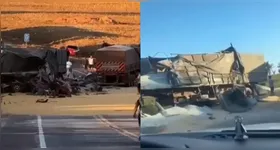 A colisão entre as carretas deixou os condutores mortos na BR-163