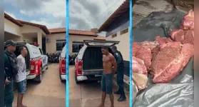 Os suspeitos e as carnes oriundas do abate do touro foram apresentados na delegacia