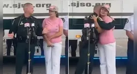 Mãe se emociona ao receber a notícia de que seu filho desaparecido, Benjamin, foi encontrado após coletiva de imprensa na Flórida.