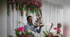 A imagem peregrina de Nossa Senhora de Nazaré esteve na sede do Grupo RBA na tarde desta segunda-feira (29).