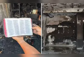 A Bíblia estava dentro de um móvel de MDF que foi completamente consumido pelo incêndio.