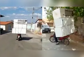 Uma moto foi flagrada transportando nada menos que três geladeiras de uma só vez em Carius, no Ceará. E o mais impressionante: a carga chegou inteira ao destino.