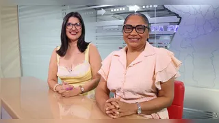 Priscila Belfort e Joelma Martins no estúdio da RBA TV após gravação do especial da semana.