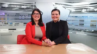 Priscila Belfort e Carla Martine nos estúdios da RBA TV após gravação do especial.