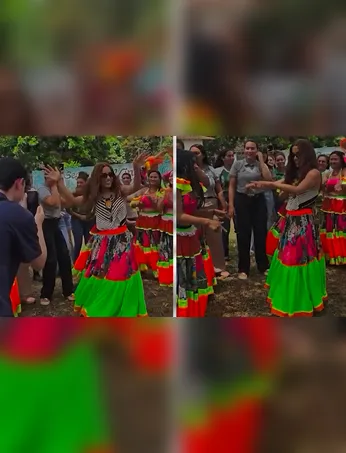 Vestindo uma saia de carimbó, Anitta dançou ao lado de integrantes de um grupo parafolclórico da região