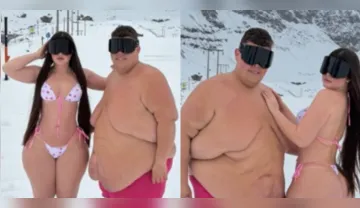 Imagem ilustrativa da imagem Gordão da XJ e namorada viralizam ao posarem seminus na neve