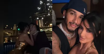 Kim Kardashian e Lewis Hamilton aparecem em clima de romance com a Torre Eiffel como cenário.