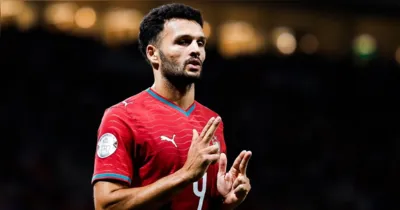 Gonçalo Ramos comemora o gol da virada de Portugal sobre a Noruega, no Estádio do Dragão, pela Liga das Nações.