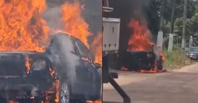Imagem ilustrativa da notícia Cabo de energia cai sobre carro e provoca incêndio em Outeiro