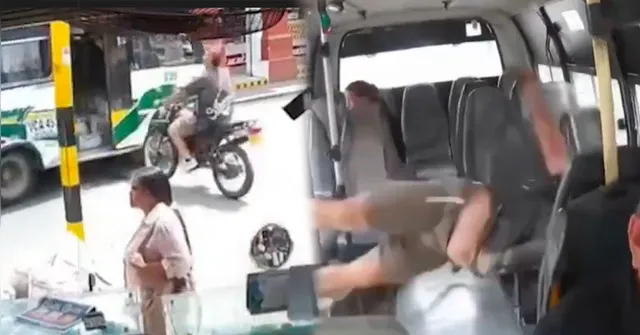 Imagem ilustrativa da notícia Motociclista é arremessado para dentro de ônibus após colisão na Colômbia