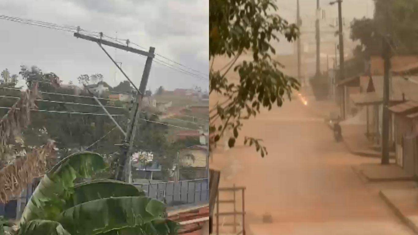 Fenômeno registrado por volta das 16h assustou moradores e balançou fiação; não houve registro de chuva no município.